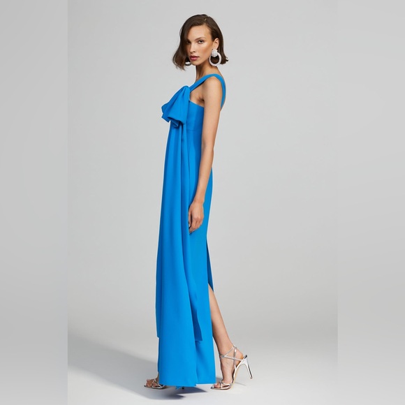 Halston OLIVIA GOWN IN CREPE in Azur Blue NEW - Picture 8 of 8